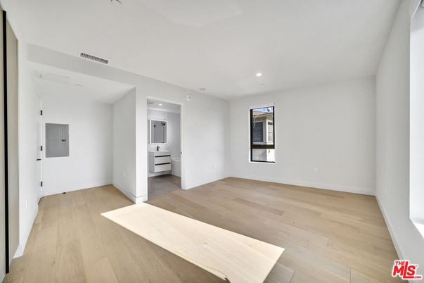 Bathroom, Empty room, Interior, Recessed Lighting, Wood Texture Flooring