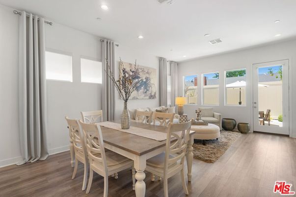 Dining room, Interior, Recessed Lighting, Wood Texture Flooring