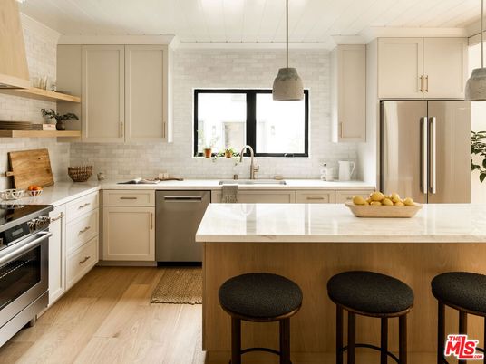 Interior, Kitchen, Pendant Lights, Stainless Steel Appliances, Wood Texture Flooring