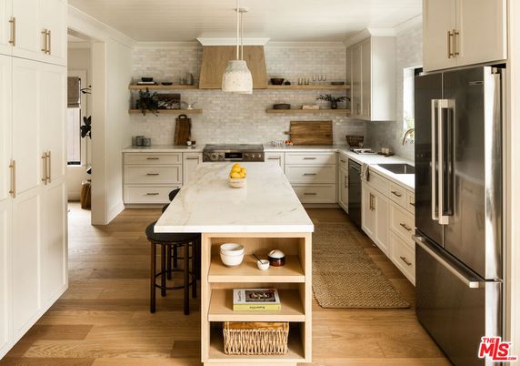 Interior, Kitchen, Pendant Lights, Stainless Steel Appliances, Wood Texture Flooring