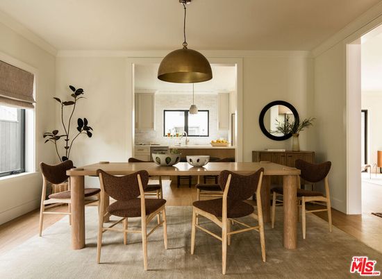 Dining room, Interior, Pendant Lights, Wood Texture Flooring