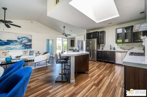 Interior, Kitchen, Living room, Recessed Lighting, Stainless Steel Appliances, Wood Texture Flooring
