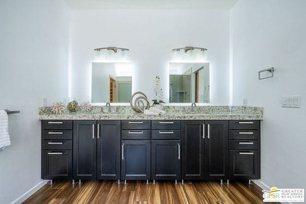 Bathroom, Dual Sink Vanities, Interior, Wood Texture Flooring