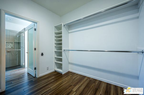 Bathroom, Glass Shower, Interior, Walk-in Closets, Wood Texture Flooring
