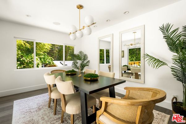 Dining room, Interior, Pendant Lights, Recessed Lighting, Wood Texture Flooring