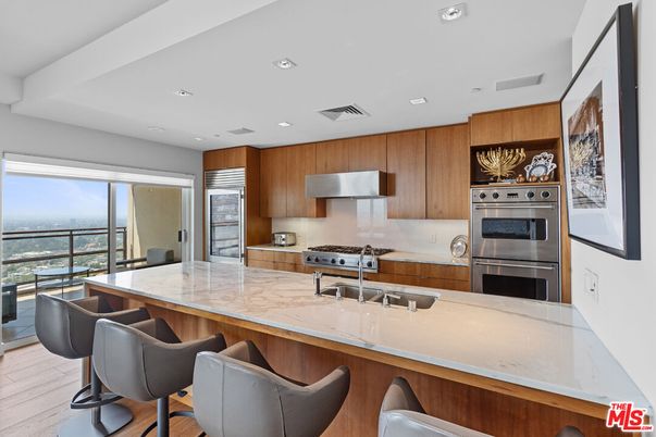 Interior, Kitchen, Recessed Lighting, Stainless Steel Appliances, Water, Wood Texture Flooring