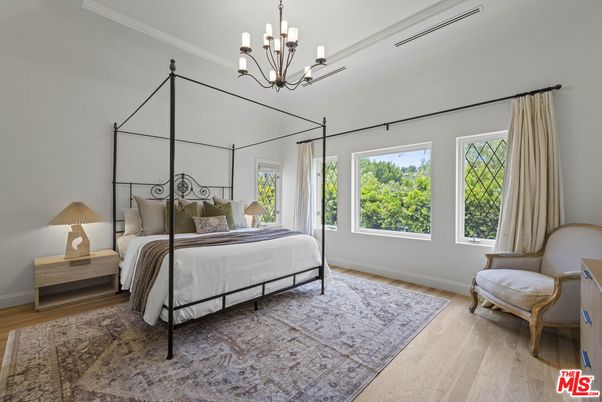 Bedroom, Chandelier, Interior, Wood Texture Flooring