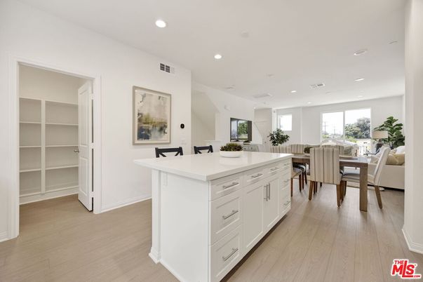 Dining room, Interior, Kitchen, Living room, Recessed Lighting, Wood Texture Flooring