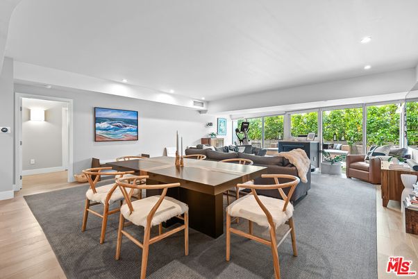 Dining room, Interior, Living room, Recessed Lighting, Wood Texture Flooring