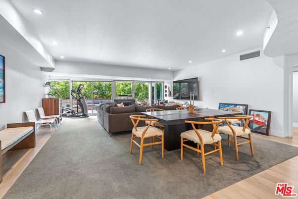 Dining room, Interior, Living room, Recessed Lighting, Wood Texture Flooring