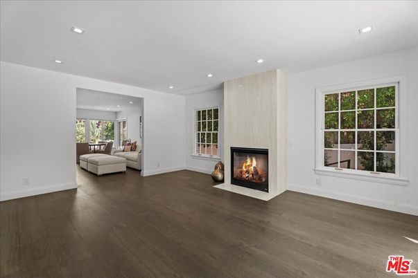 Empty room, Fireplace, Interior, Recessed Lighting, Wood Texture Flooring