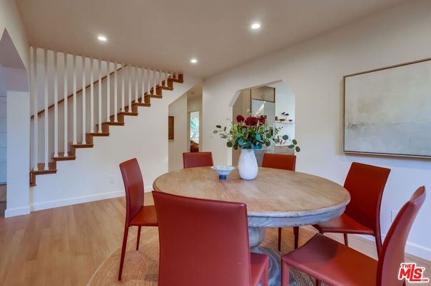 Dining room, Interior, Recessed Lighting, Wood Texture Flooring