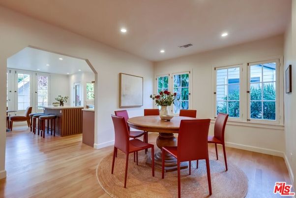 Dining room, Interior, Recessed Lighting, Wood Texture Flooring