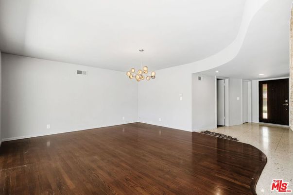 Empty room, Interior, Pendant Lights, Recessed Lighting, Wood Texture Flooring