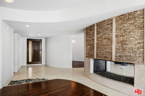 Fireplace, Interior, Recessed Lighting, Wood Texture Flooring