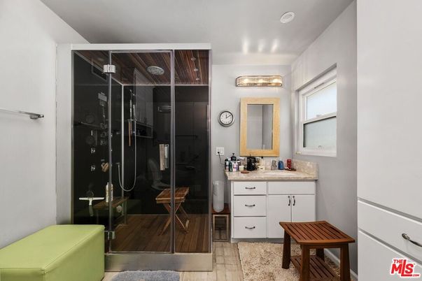 Bathroom, Glass Shower, Interior, Wood Texture Flooring