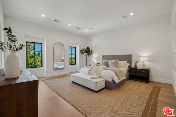 Bedroom, Interior, Recessed Lighting, Wood Texture Flooring