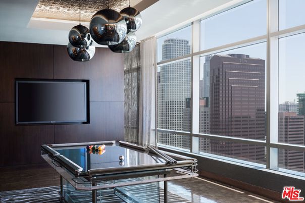 Billiard Table, Game Room, Interior, Pendant Lights, Skyline