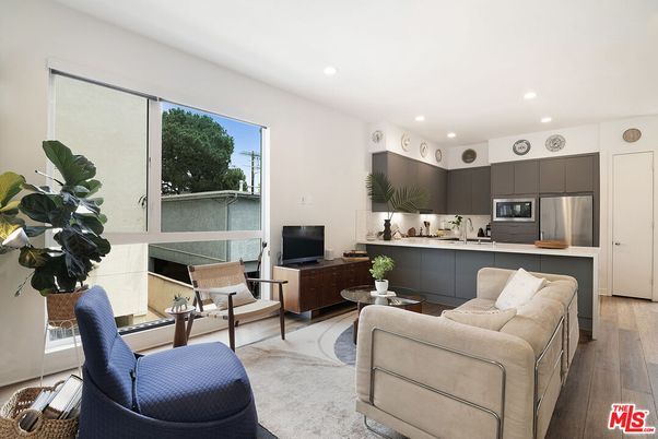 Interior, Kitchen, Living room, Recessed Lighting, Stainless Steel Appliances, Wood Texture Flooring
