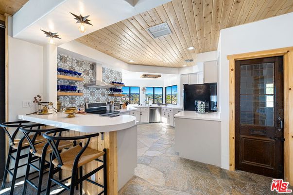 Interior, Kitchen, Recessed Lighting, Stone Walls, Wooden Ceilings