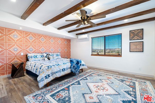 Bedroom, Interior, Recessed Lighting, Wooden Beams, Wood Texture Flooring