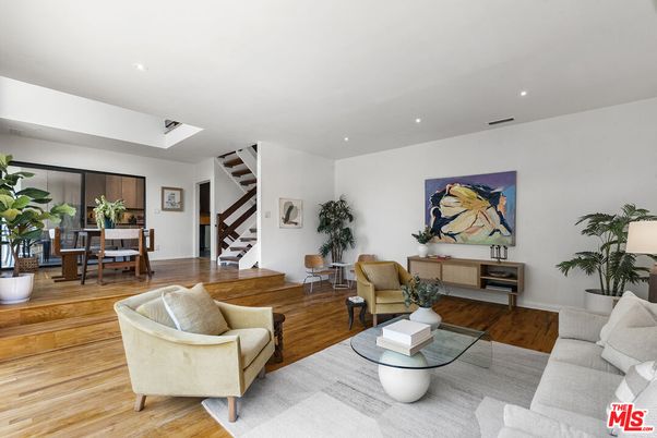 Dining room, Interior, Living room, Recessed Lighting, Wood Texture Flooring
