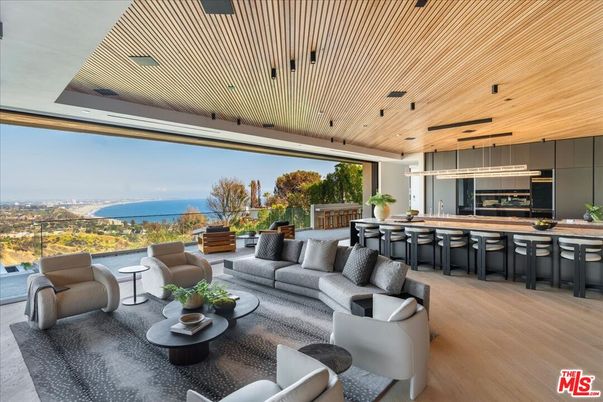 Interior, Kitchen, Living room, Pendant Lights, Recessed Lighting, Water, Wooden Ceilings, Wood Texture Flooring