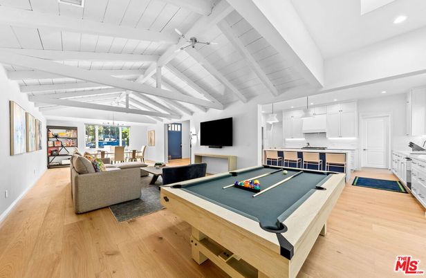 Billiard Table, Game Room, Interior, Kitchen, Living room, Pendant Lights, Recessed Lighting, Wood Texture Flooring