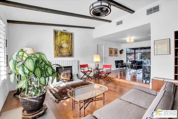 Dining room, Fireplace, Interior, Living room, Wooden Beams, Wood Texture Flooring