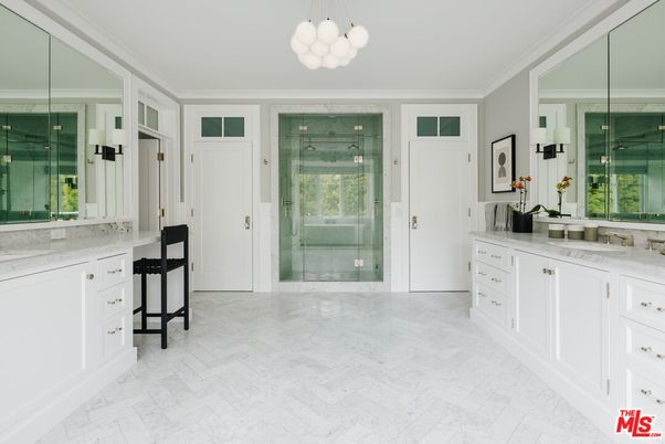 Bathroom, Glass Shower, Interior, Marble, Pendant Lights