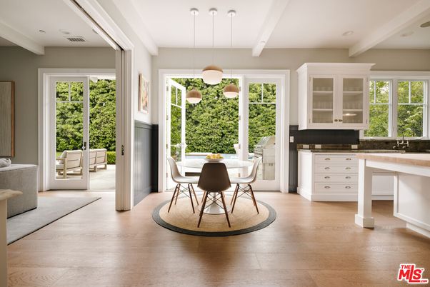 Dining room, Interior, Pendant Lights, Recessed Lighting, Wood Texture Flooring