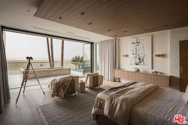 Bedroom, Interior, Recessed Lighting, Water, Wooden Ceilings, Wood Texture Flooring