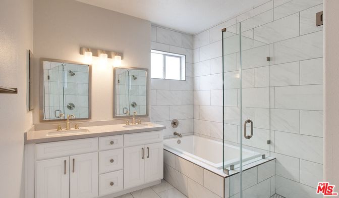 Bathroom, Dual Sink Vanities, Glass Shower, Interior, Marble Walls