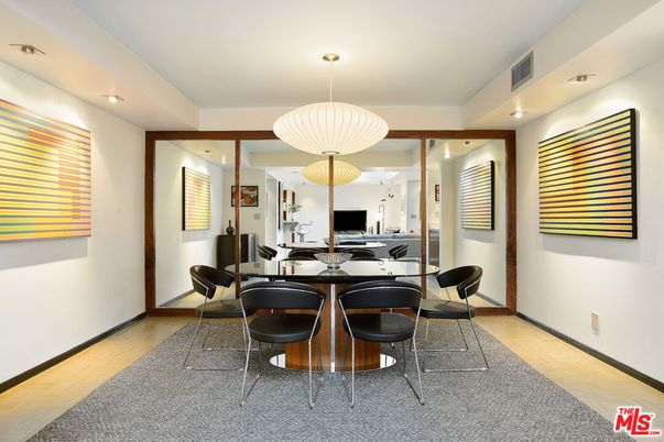 Dining room, Interior, Pendant Lights, Recessed Lighting, Wood Texture Flooring