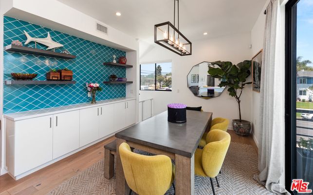 Dining room, Interior, Pendant Lights, Recessed Lighting, Wood Texture Flooring