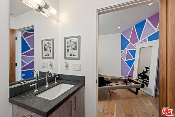 Bathroom, Fitness Equipment, Interior, Recessed Lighting, Wood Texture Flooring