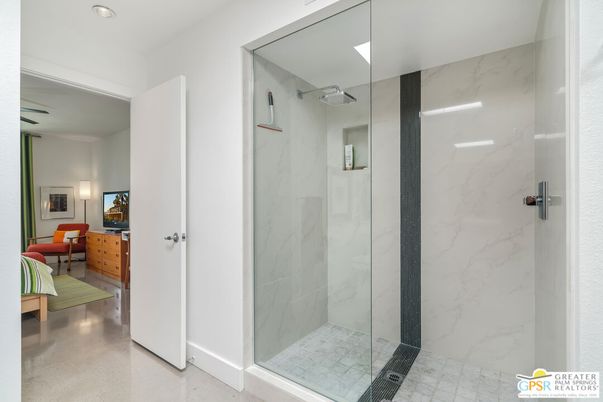Bathroom, Glass Shower, Interior, Marble Walls, Recessed Lighting