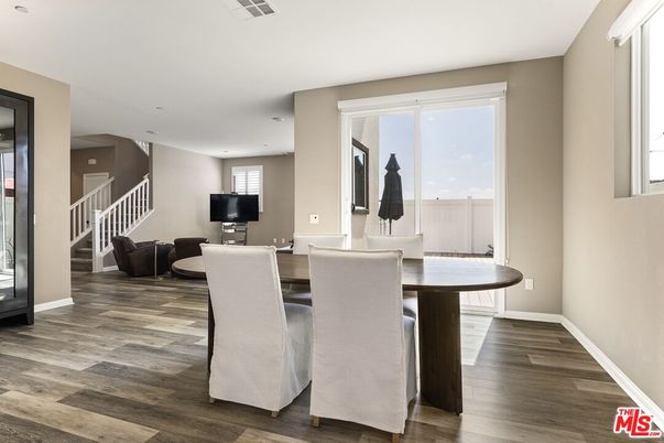 Dining room, Interior, Recessed Lighting, Wood Texture Flooring