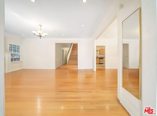 Chandelier, Empty room, Interior, Recessed Lighting, Wood Texture Flooring