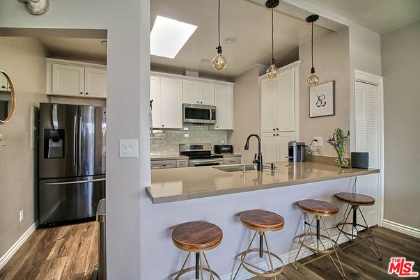 Interior, Kitchen, Pendant Lights, Stainless Steel Appliances, Wood Texture Flooring