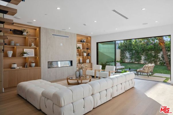 Fireplace, Interior, Living room, Recessed Lighting, Wood Texture Flooring, Wooden Walls