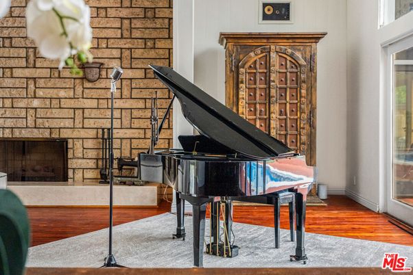 Fireplace, Interior, Piano, Stone Walls, Wood Texture Flooring
