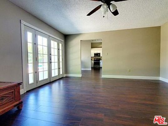 Empty room, Interior, Kitchen, Stainless Steel Appliances, Wood Texture Flooring