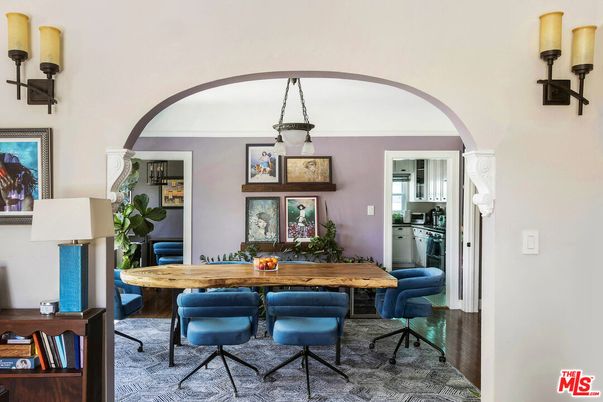 Dining room, Interior, Pendant Lights, Wood Texture Flooring