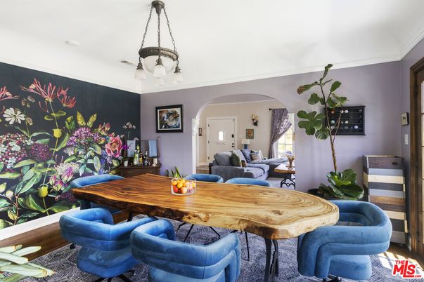 Dining room, Interior, Living room, Pendant Lights, Wood Texture Flooring