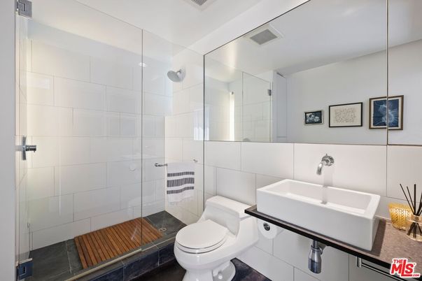 Bathroom, Glass Shower, Interior, Wood Texture Flooring