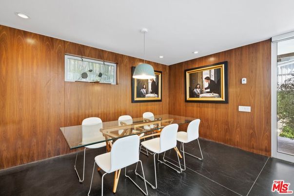 Dining room, Interior, Pendant Lights, Recessed Lighting, Wooden Walls