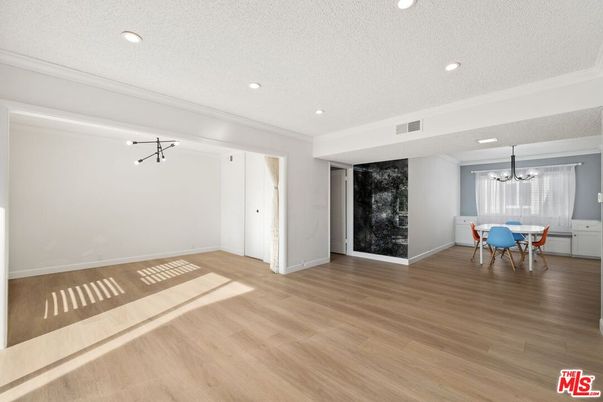 Dining room, Interior, Pendant Lights, Recessed Lighting, Wood Texture Flooring