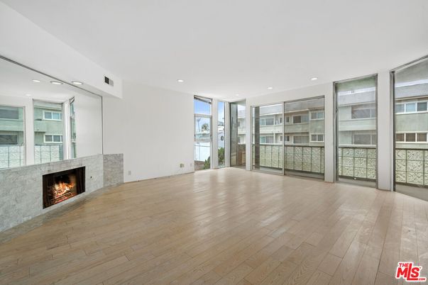 Empty room, Fireplace, Interior, Recessed Lighting, Wood Texture Flooring