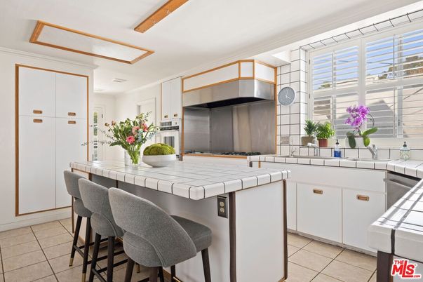 Interior, Kitchen, Tile Countertops, Wooden Beams